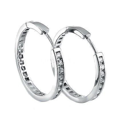 women’s oval earrings -30mm Russian CZ Eternity Hoop Earrings 925 Silver, 2.9 cts