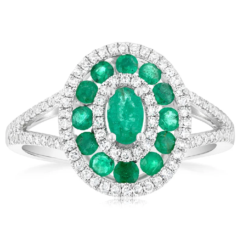 women’s dual-tone engagement rings -9ct White Gold Natural Emerald And Diamond Ring