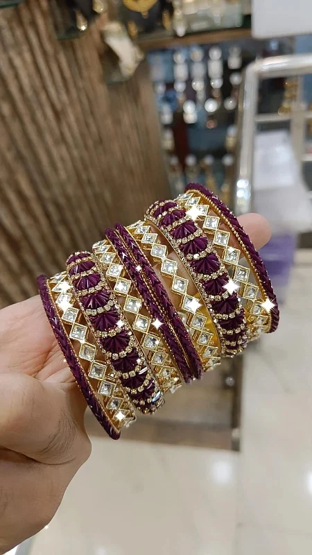 stackable bracelets for women -Amethyst Allure Bangles Indian Glory Gemstone - Bollywood Jewellery