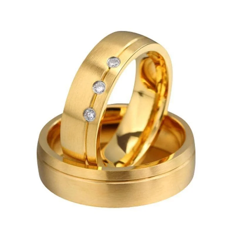 women’s emerald rings -Stainless Steel Gold Plated His And Hers Ring Band