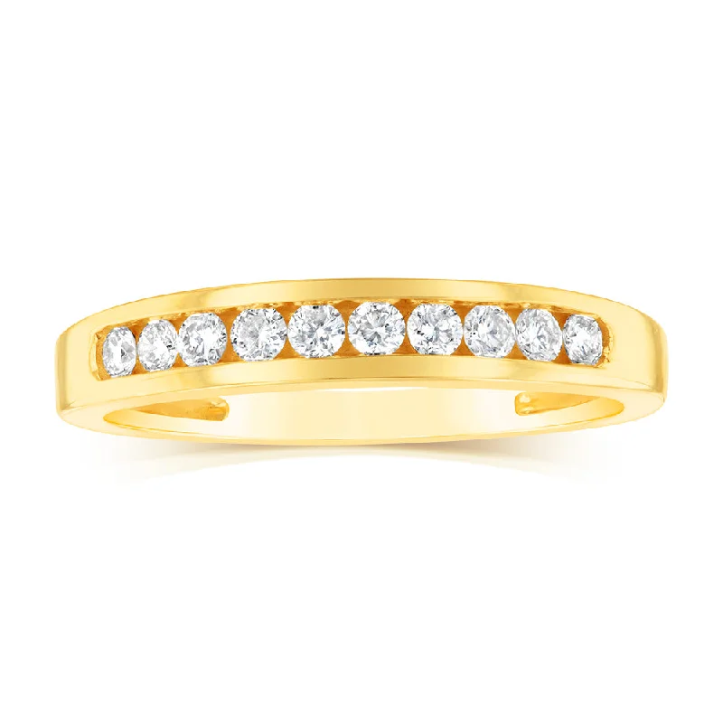 vintage engagement rings for women -9ct Yellow Gold 1/4 Carat Diamond Eternity Ring with 10 Brilliant Diamonds