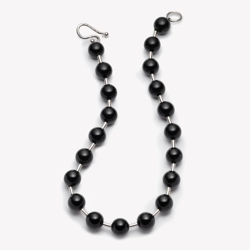 bridal statement necklaces -BEADED BALL CHAIN NECKLACE - ONYX