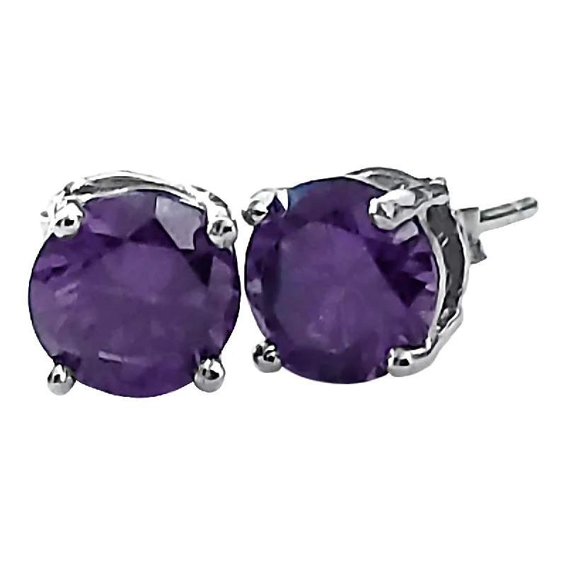 unique earrings for women -1000 Jewels Brilliant Cut Simulated Amethyst Ice CZ Silver Stud Earrings