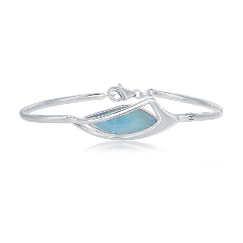 gold chain bracelets for women -Sterling Silver Marquise Shaped Larimar Bangle