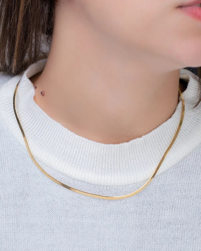 minimalist necklaces for women -Herringbone Flat Snake Chain Gold Plated Necklace