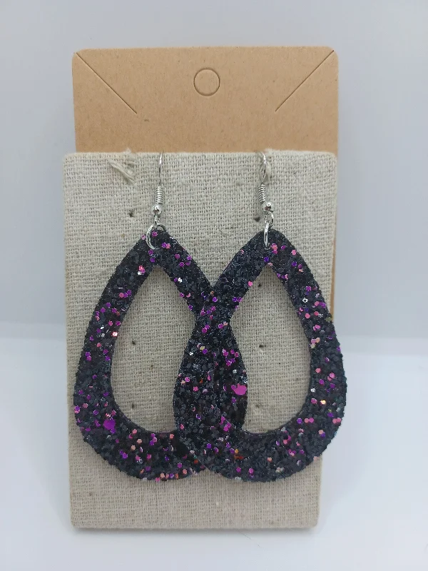 large hoop earrings for women -Black w/ Purple Glitter Earrings