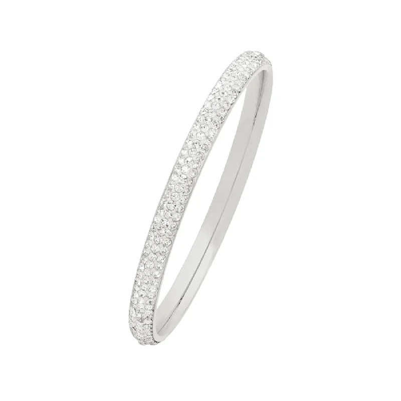 gemstone charm bracelets -White Stainless Steel Pave Crystal Bangle 70mm