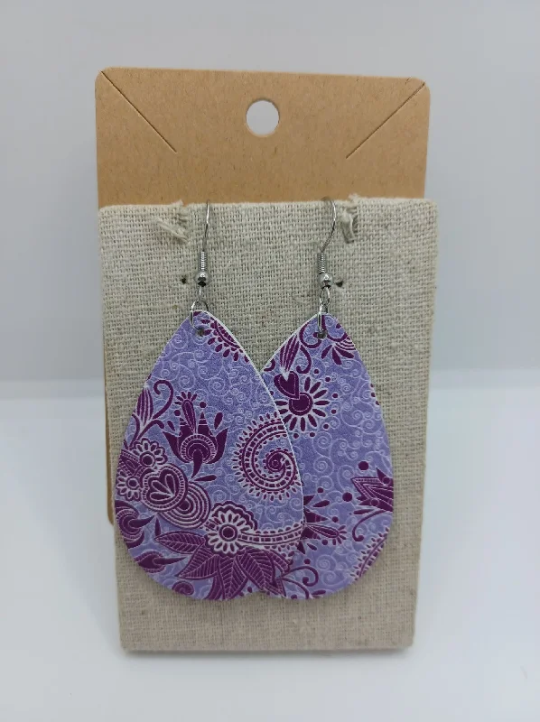 diamond stud earrings for women -Purple Paisley Print Earrings