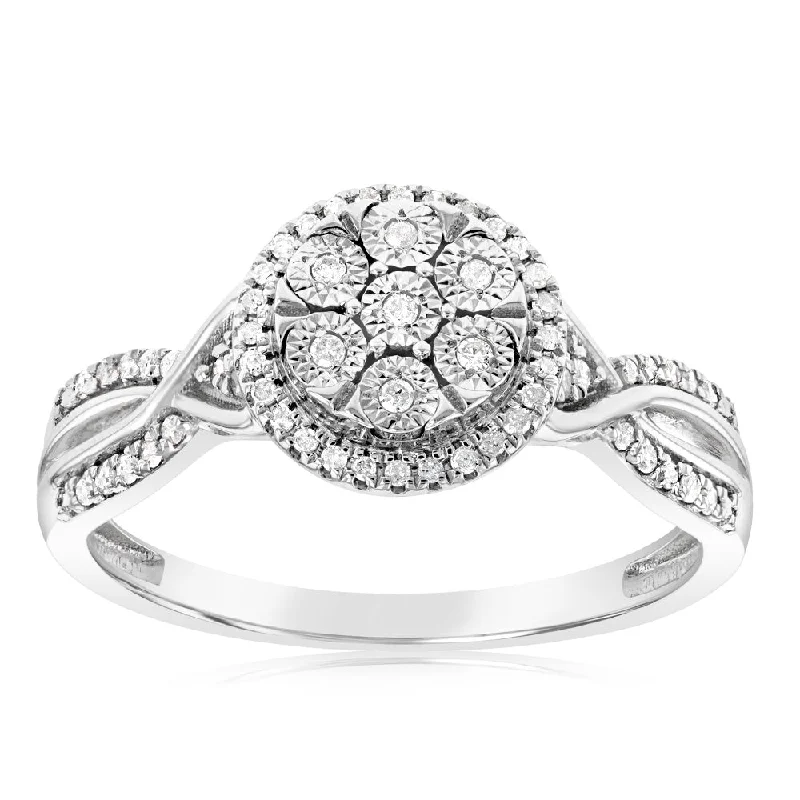 diamond engagement rings for women -Sterling Silver 0.15 Carat Diamond Ring With 61 Brilliant Cut Diamonds