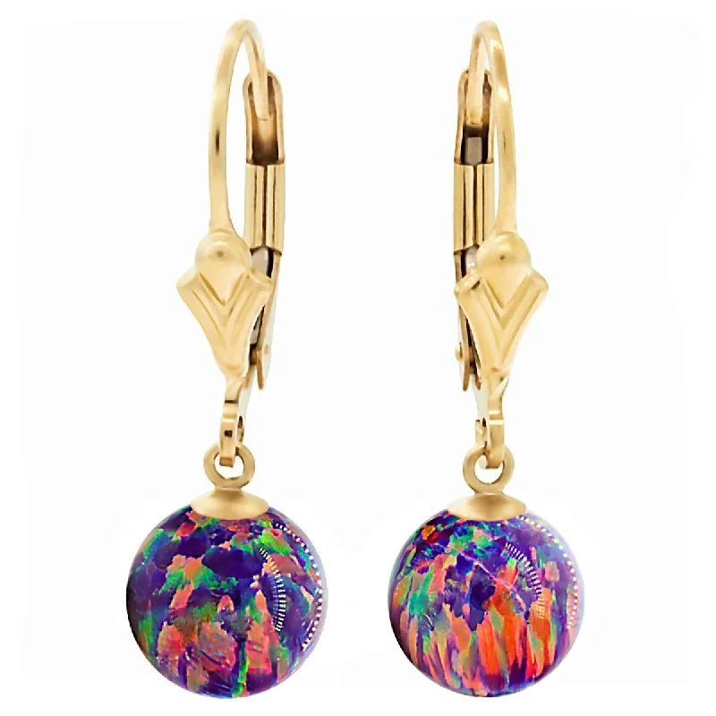 classic earrings for women -Elizabeth: Royal Lavender Created Australian Opal Ball Drop Leverback Earrings 14-20 Gold Filled